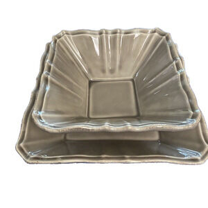 Two Daniel Cremieux Nouveau Empire Taupe Earthenware Dishes 6" x 2.5"& 7.25"x2"